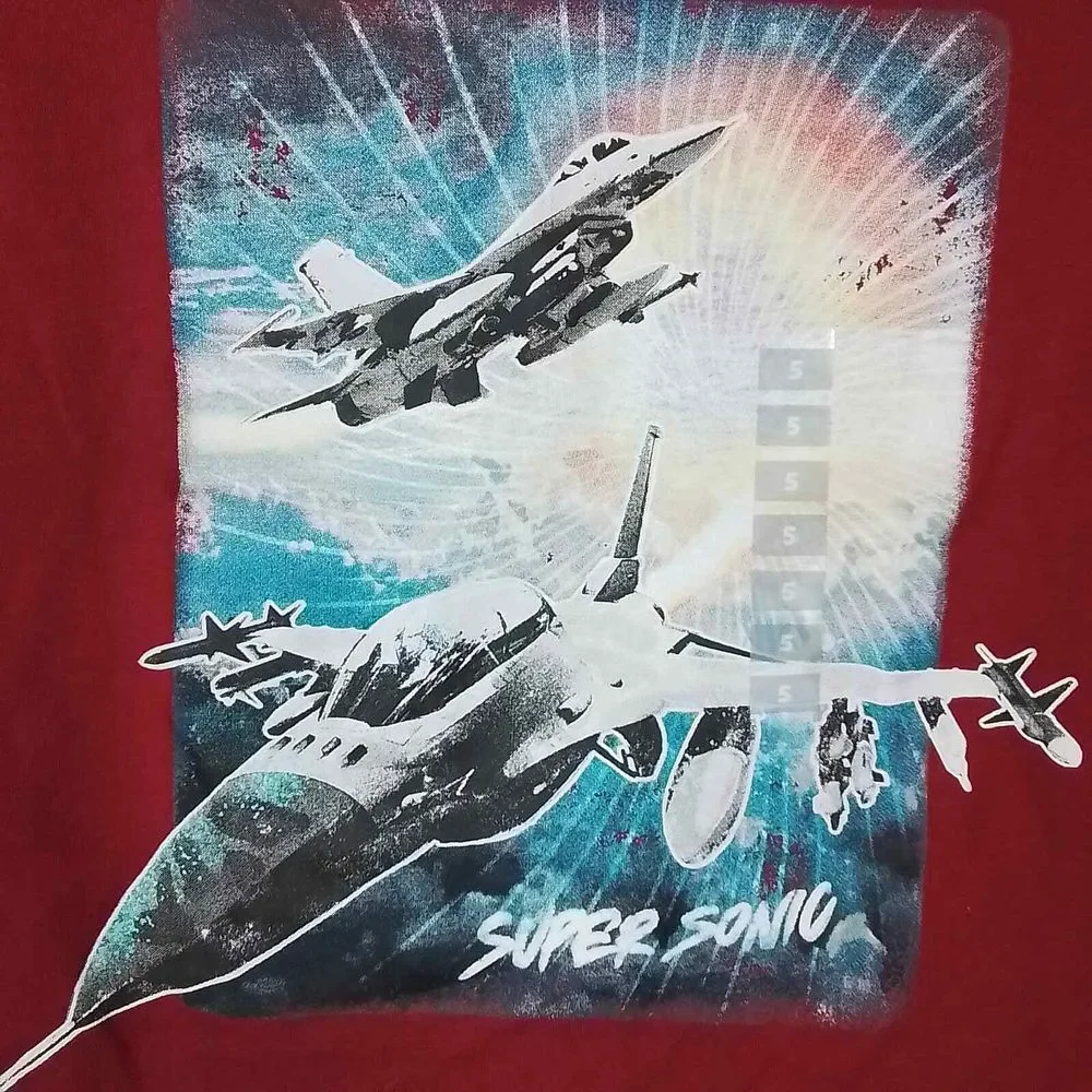 OshKosh Long Sleeve Cotton Tee Size 5 in Red w/ Fighter‎ Jet Theme